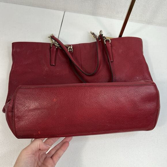 Coach Madison Bag North/South Large Tote Pebbled Leather in Scarlet Red Purse - Picture 8 of 16